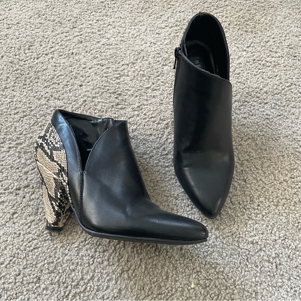 Black and Snake Print Ankle Boots